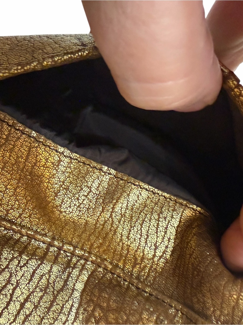 Miu Miu Metallic Distressed Lambskin Gold Brown Compact Flap Wallet - Picture 12 of 13